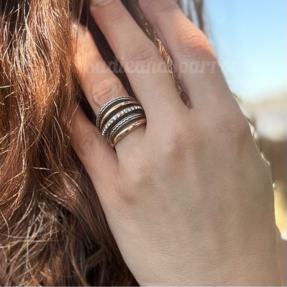 BRIGHTON Size 9 Neptune’s Rings Mixed Metals Stacked Chunky Ring